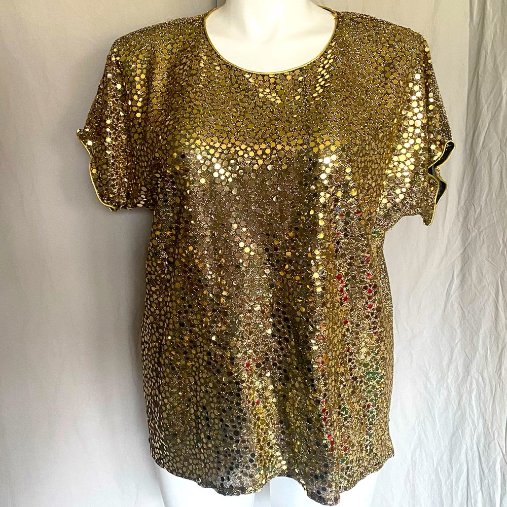 Vintage HHR gold foil sequined short sleeve top